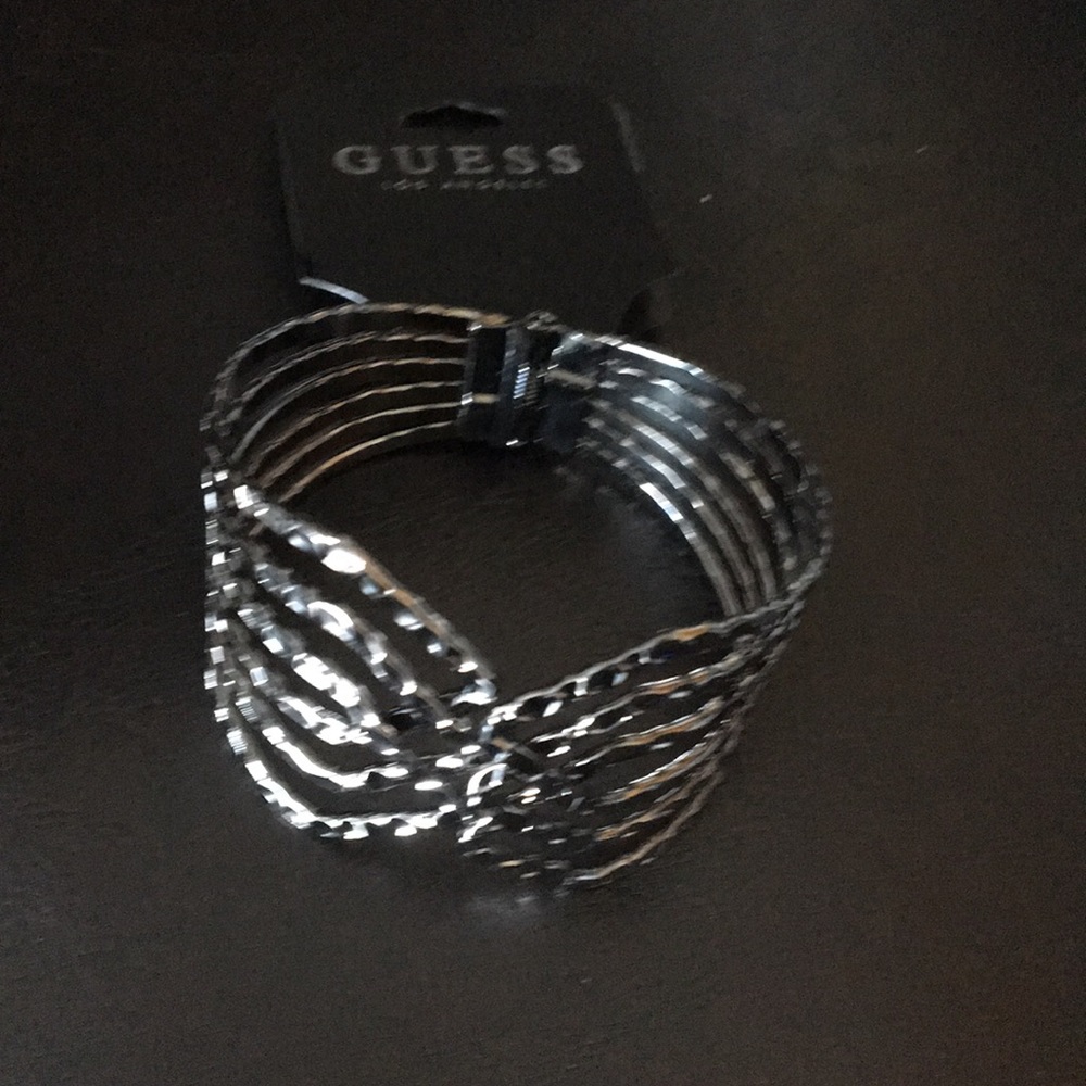 New Guess Gunmetal Hinged Cuff Bracelet
